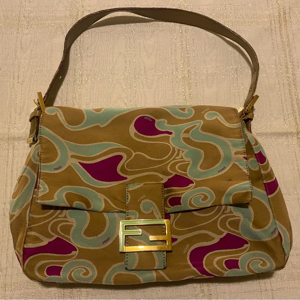 Vintage Fendi Shoulder Bag in Blue Cream Swirl